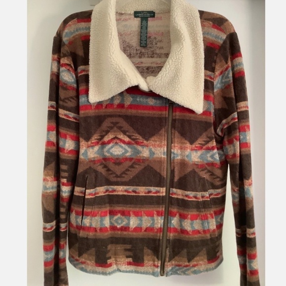 RALPH LAUREN JEANS ZIP UP CROPPED MOTO AZTEC JACKET SIZE US L - Picture 7 of 9